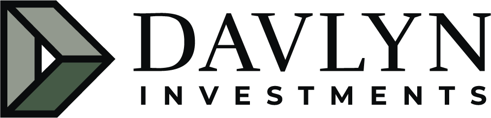 The image shows a logo with the text "DAVLYN INVESTMENTS" in black on a green background.